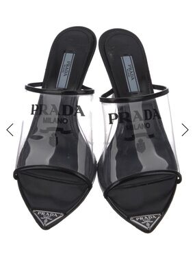 Prada Black Clear PVC Pointed Toe Slide Mules